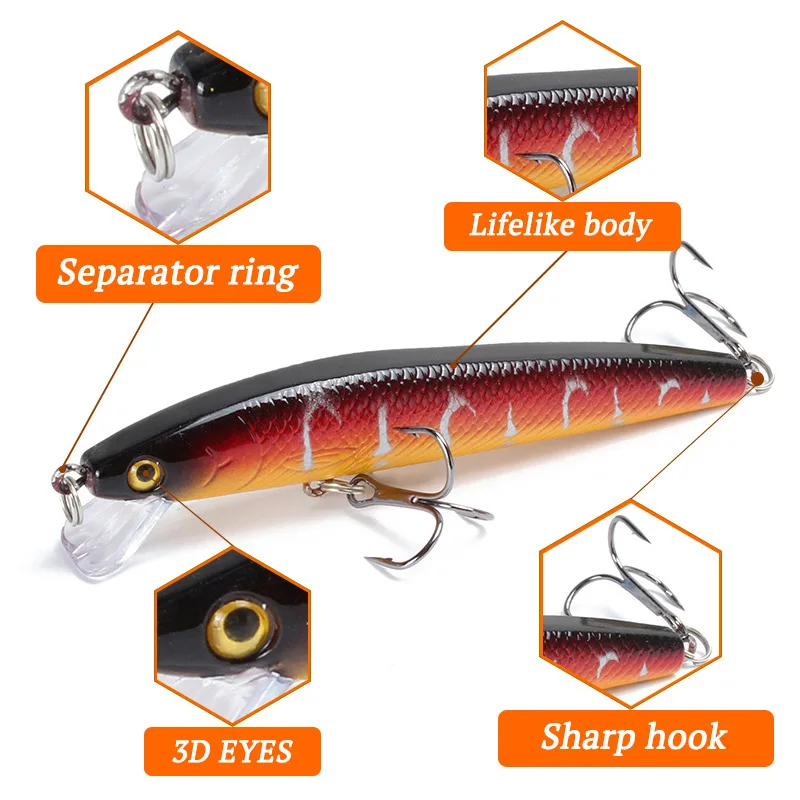 Señuelo de pesca Wobbler, cebo duro con 3 ganchos de pesca, ojos 3D, aparejo artificial Isca, 10cm, 8,7g, 1 unids/lote - imagen 3