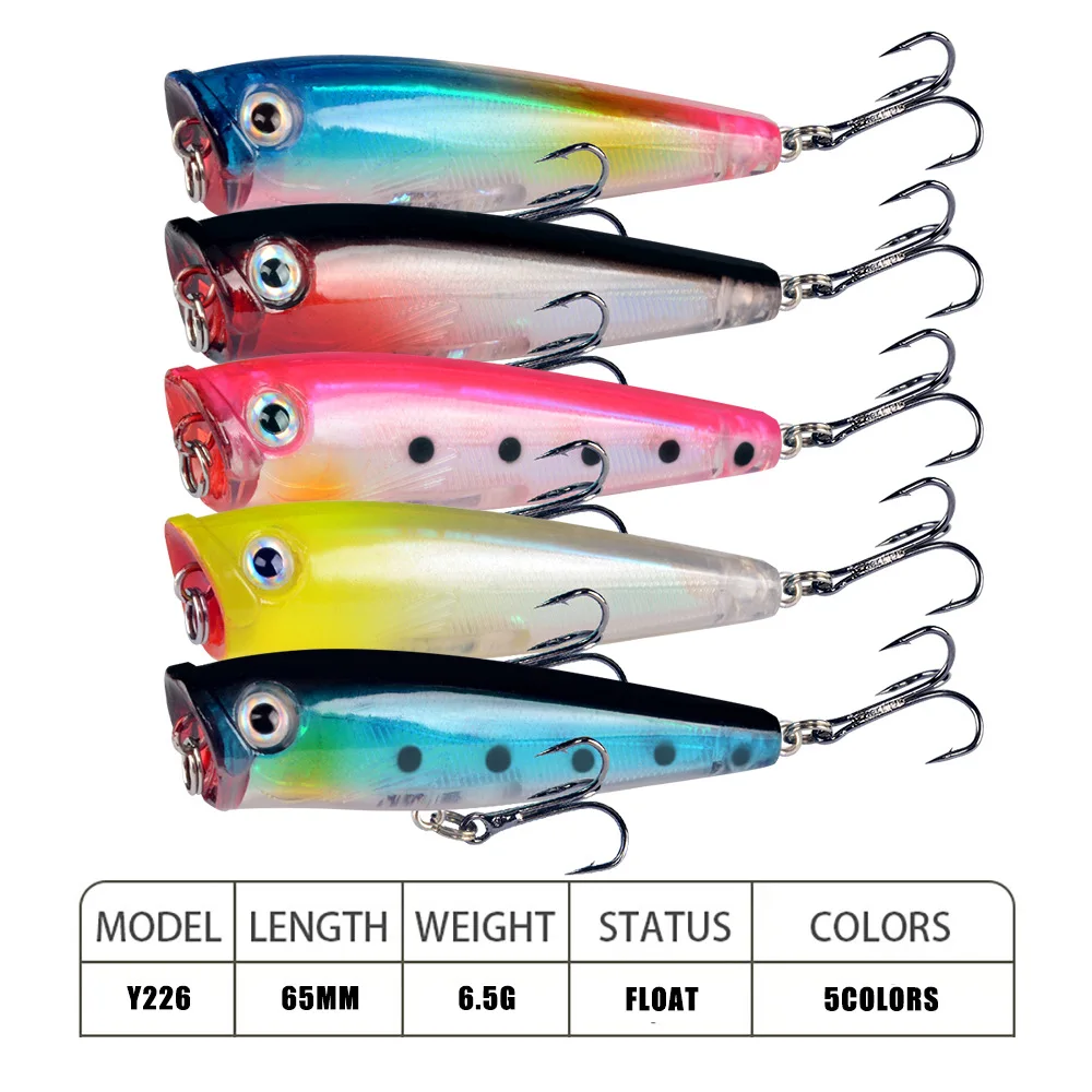 Señuelos de Pesca Popper, 1 piezas, 6,5 cm, 6,5g, ojos 3d, Crankbait, Wobblers, aparejos Isca, cebo de superficie Artificial - imagen 2