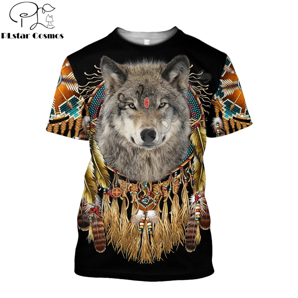 Camiseta Harajuku hombre/unisex – Estampado lobo nativo manga corta - imagen 3