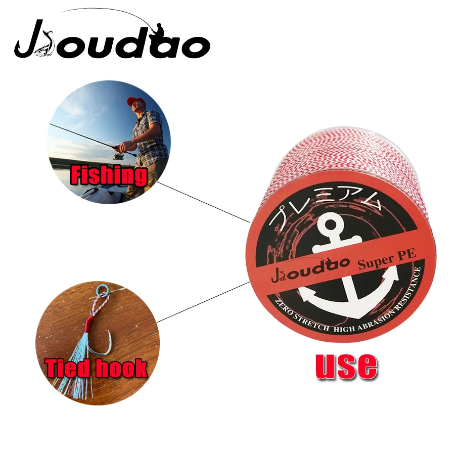 Jioudao-Hilo de pescar trenzado multifilamento PE, 8 hebras, 300m, 8LBs -160LBs, hilo de pesca Invisible con manchas rojas - imagen 3