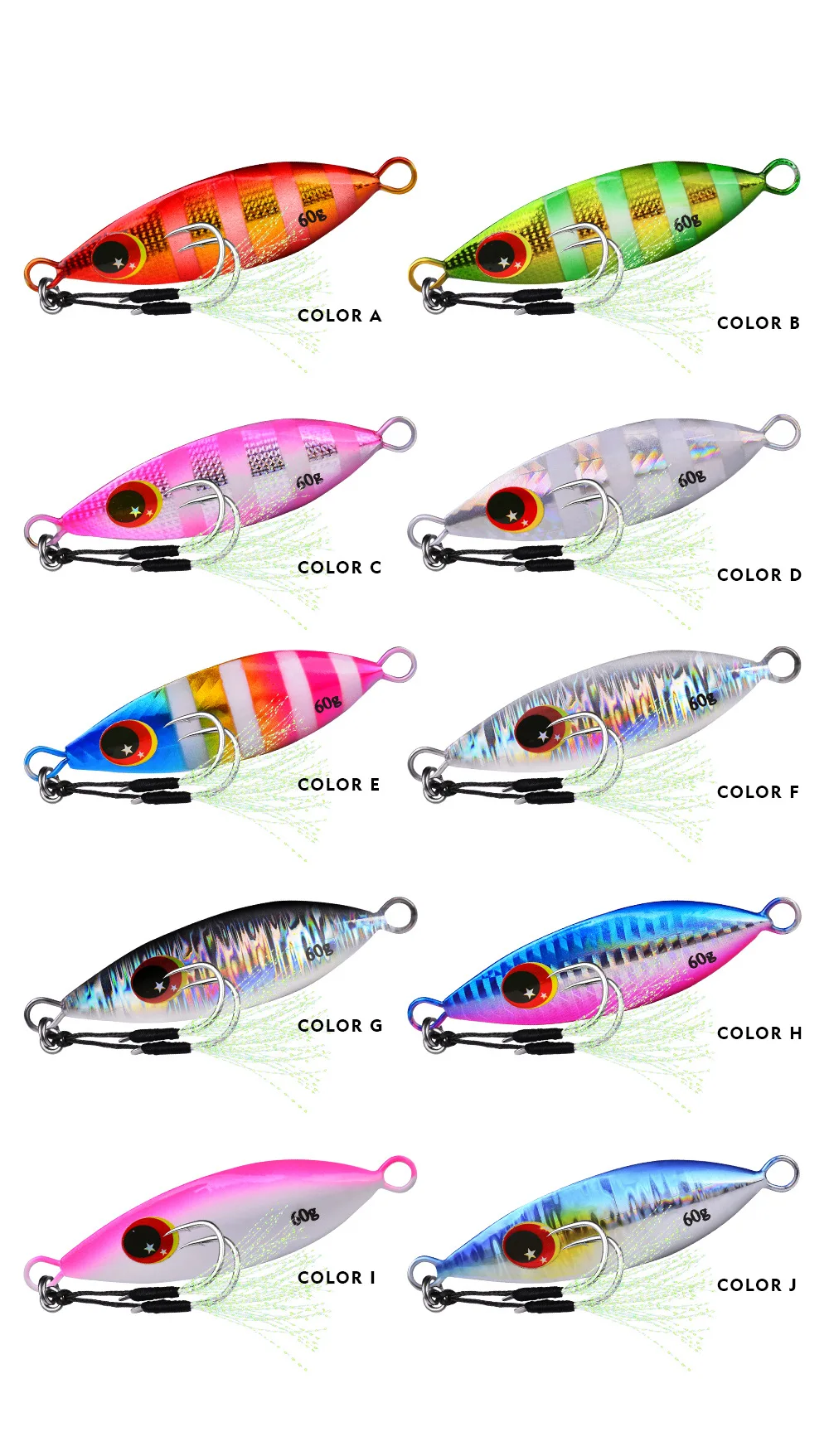 Topline Micro Jigging señuelo de paso lento Vertical10g 20g 30g 40g 60g cebo duro Jig Shore señuelo de plantilla de Metal lento aparejos de pesca de mar - imagen 5