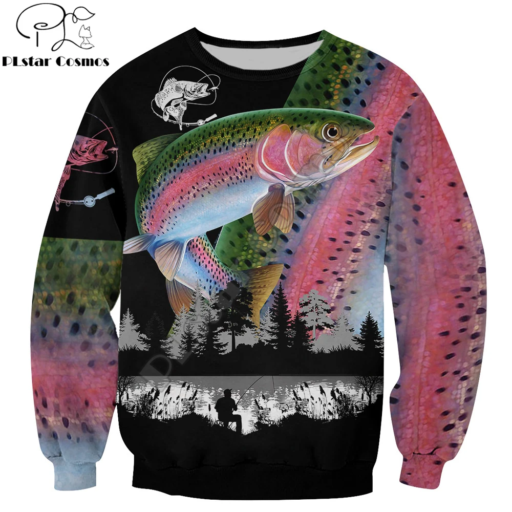 Hermosa pesca de trucha 3D completamente estampado hombres Sudadera con capucha Otoño e Invierno sudadera Unisex jersey con cremallera ropa de calle Casual KJ447 - imagen 5