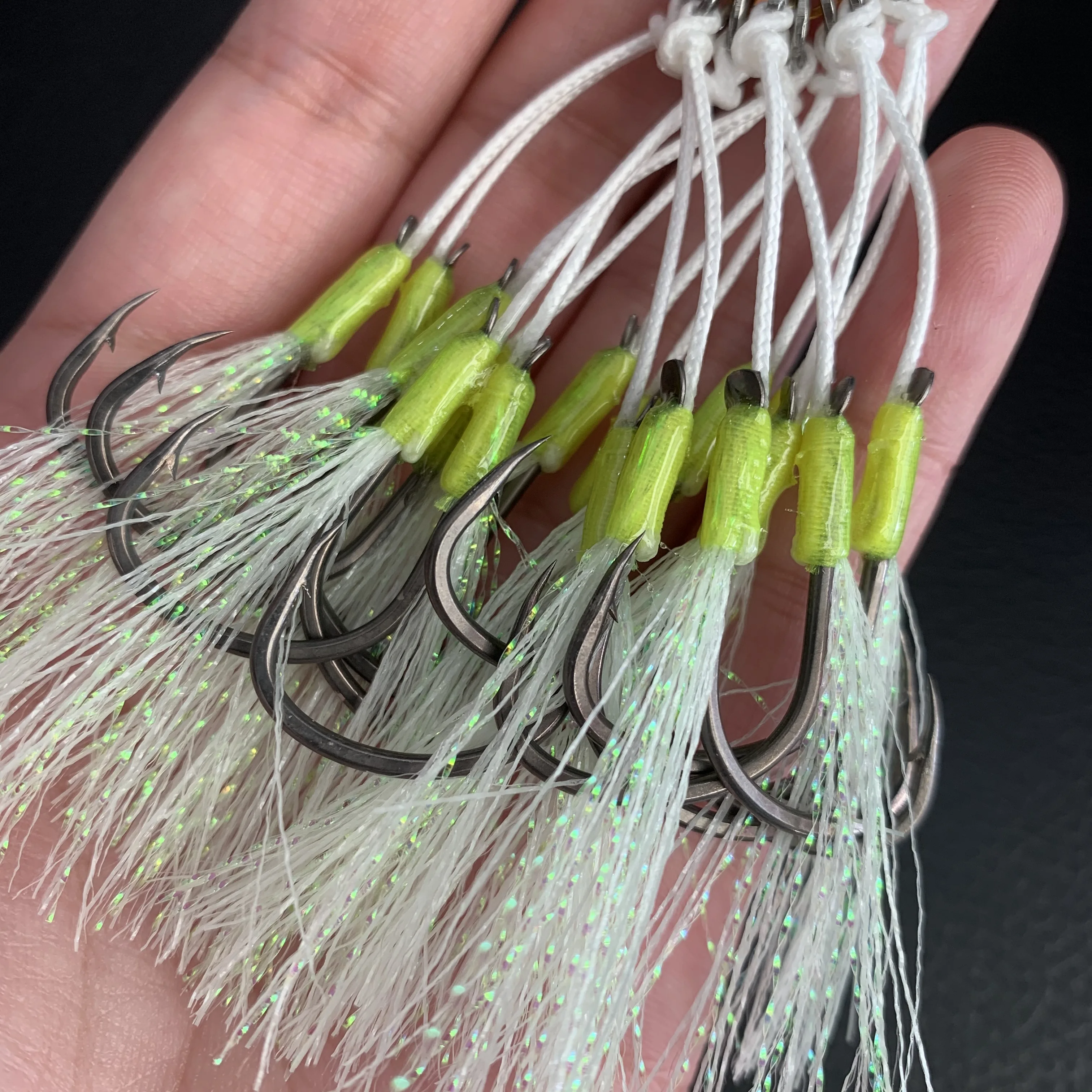 OBSESSION-anzuelos de pesca de besugo, Kit de accesorios de anzuelos lisos de pluma luminosa de acero de alto carbono, 1/0, 2/0, 3/0, 4/0 - imagen 3