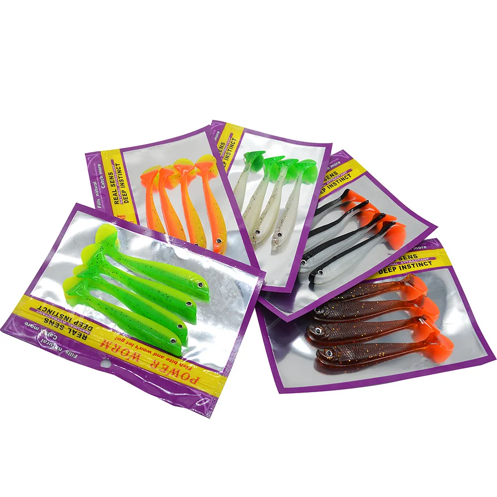 Gran oferta, cebo de señuelo suave, 4 unids/bolsa, señuelos artificiales de pesca hechos a mano, 11cm/6g, bota de cola en T de doble Color - imagen 3