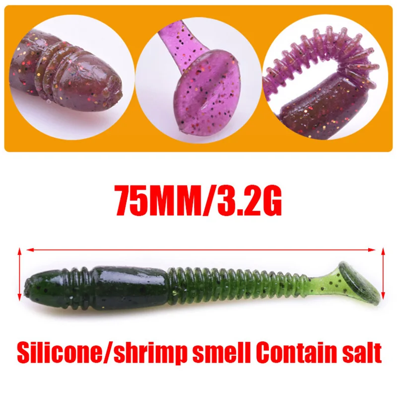 Señuelos blandos de pesca con olor a Camarón, Wobblers de 7,5 cm y 3,2g, Swimbaits con aparejos artificiales de silicona salada, lote de 5 unidades - imagen 3