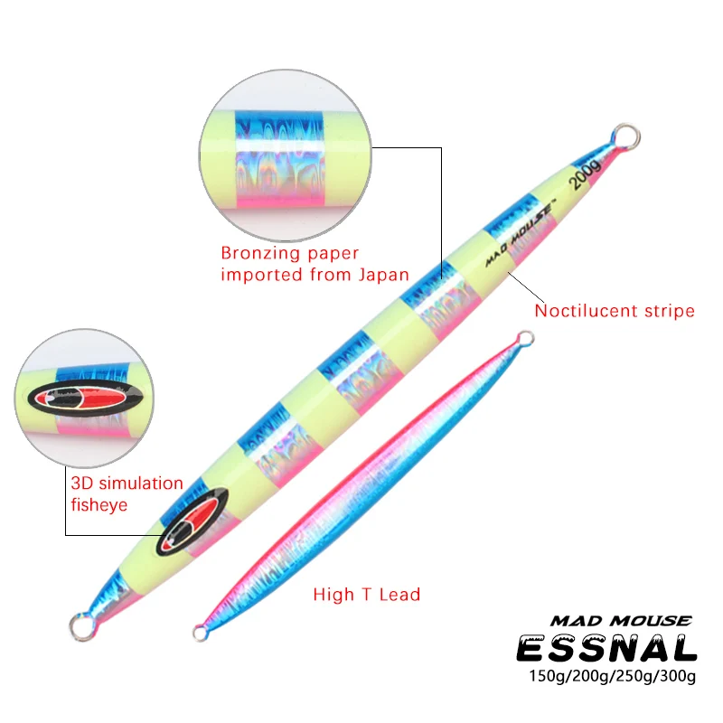 MADMOUSE-señuelo luminoso para pesca en agua salada, plantilla de Metal Vertical de velocidad rápida, 150g, 200g, 250g, 300g, Jigging - imagen 3