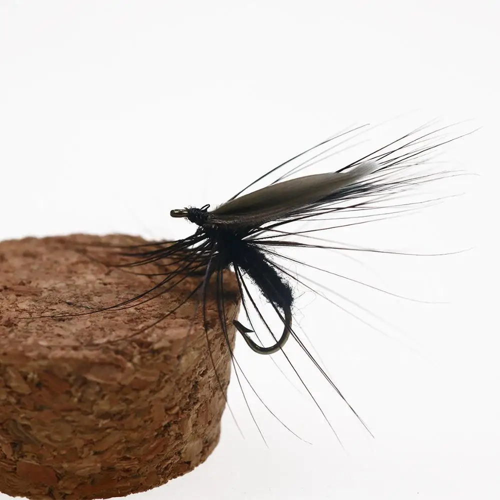 Wifreo-Cebo de pesca con mosca negra, 10 unidades, tamaño 12, puede volar trucha, caja gratis - imagen 2