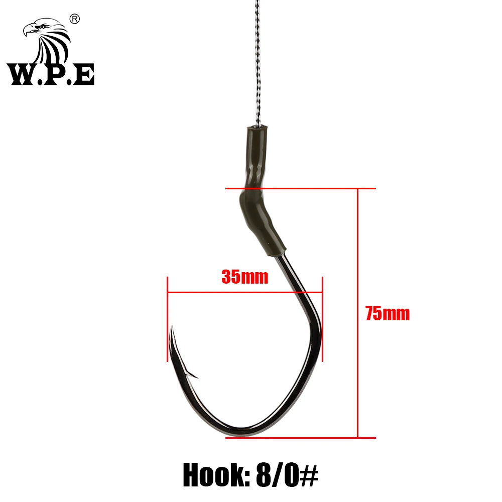W.P.E-aparejo de pesca de bagre 8/0 #, anzuelo afilado de acero de alto carbono con púas, accesorios de pesca de gran espacio, aparejos de pesca, 1 ud. - imagen 2
