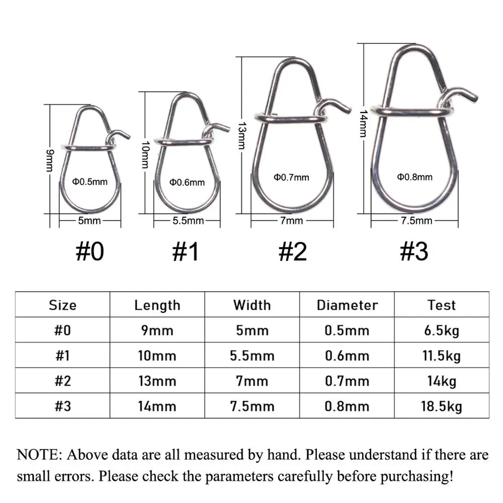Bimoo, 100 Uds., Clip de seguridad rápido de acero inoxidable, Pin de bloqueo, broche ovalado, fuerte tracción, conector de aparejos de señuelo de pesca anticorrosión - imagen 2