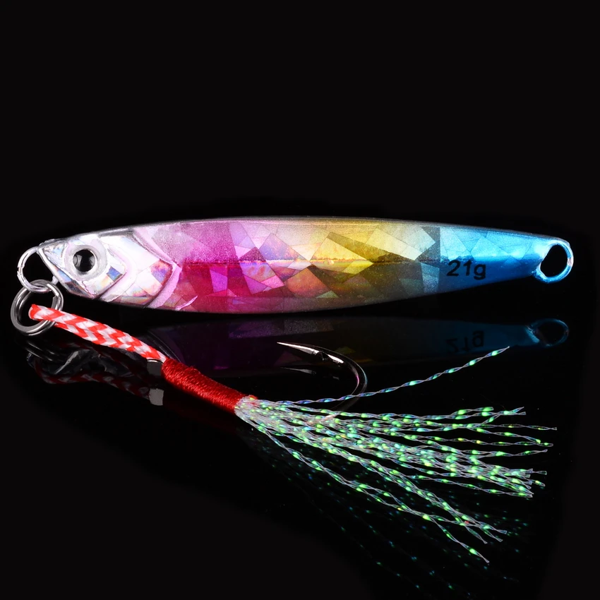 Señuelo de pesca colorido con 21 g de peso y diseño reflectante