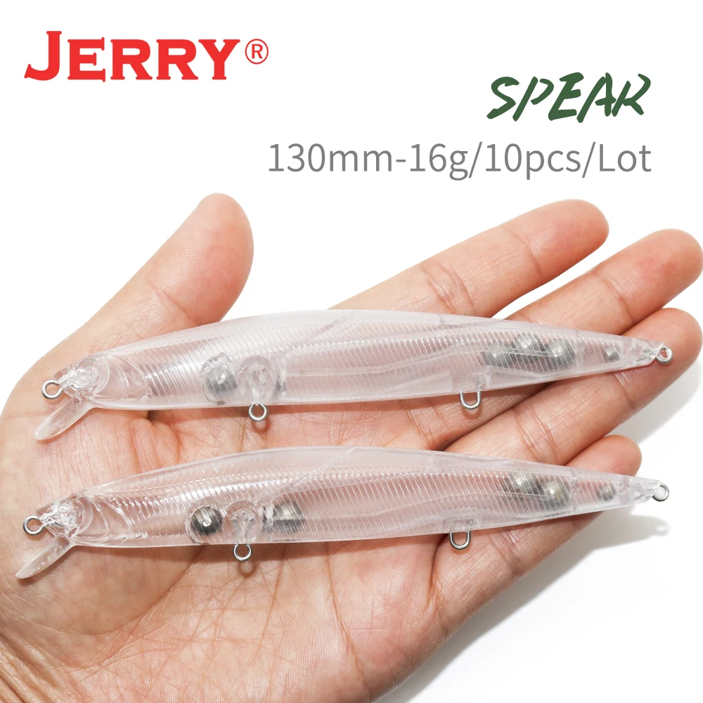 Jerry Spear-Señuelos de Pesca de agua salada, cebo duro, peso magnético sin pintar, Cuerpo en blanco, flotante, sonajero, Minnow, 10 piezas