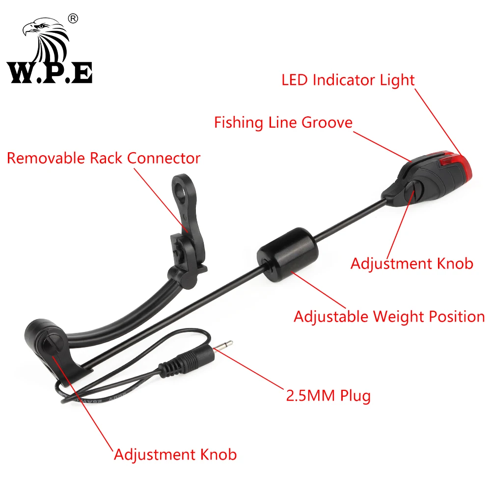 W.P.E-Alarma de cebo de pesca de carpa, Swinger iluminado Multicolor, indicador de mordedura LED electrónico, aparejos de pesca de carpa, 1 ud. - imagen 5