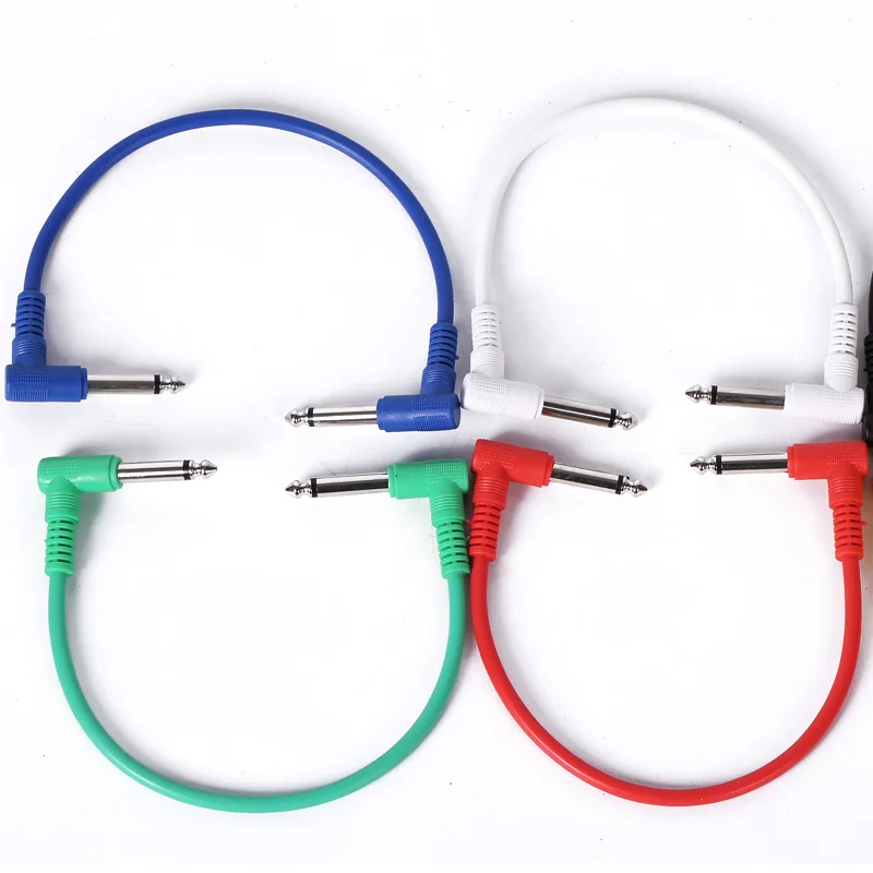 6 unids/set colorido 15 cm/30 cm Cables de Audio de guitarra eléctrica blindados de bajo ruido cables 1/4 Cable de conexión de Pedal de efecto de ángulo recto - imagen 4