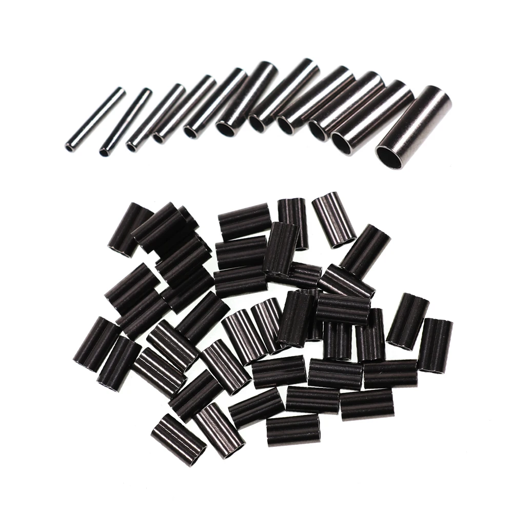 1000 Uds. Mangas de prensado de barril simple/doble de cobre negro, fijador líder de cables de pesca, conectores de tubo de aparejo de pesca de agua salada - imagen 5