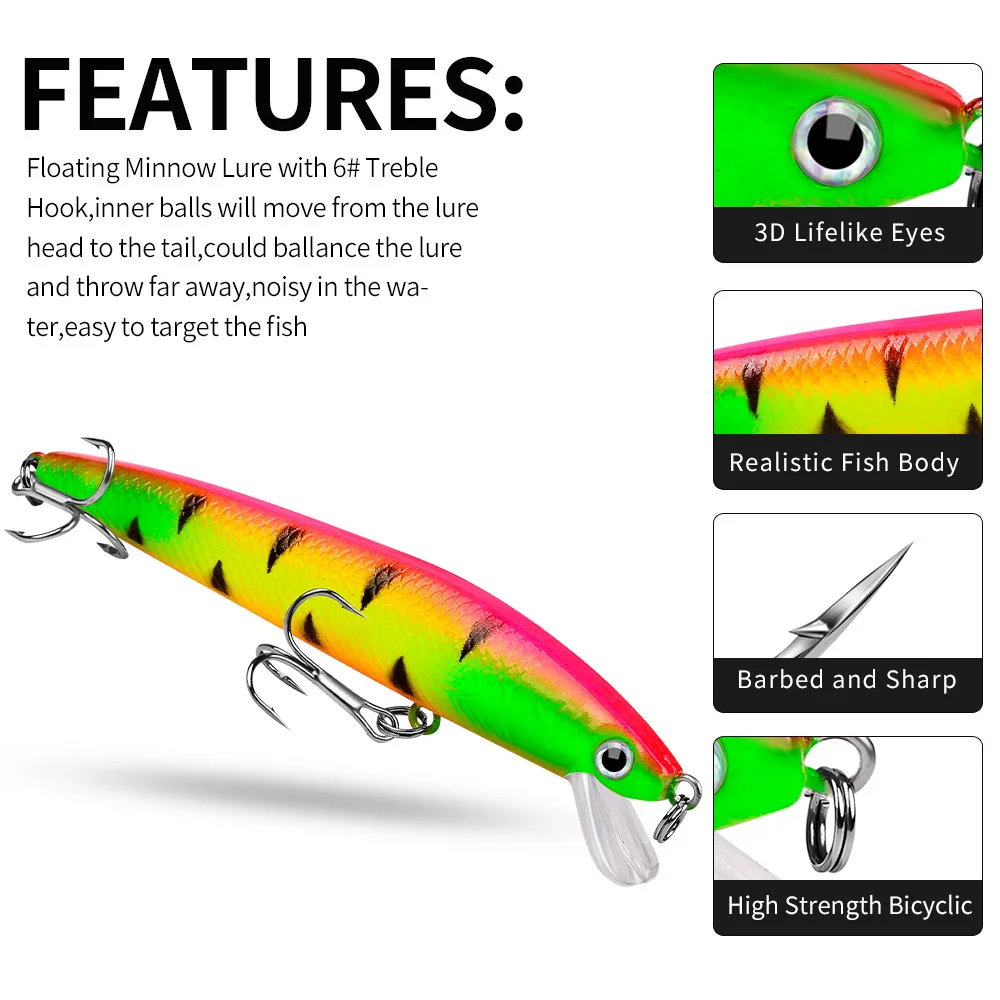 Señuelo de pesca de pececillos clásicos, Wobbler flotante, 95mm, 8,5g, cebos duros, ojos 3D, Isca, cebos artificiales, aparejos de Lucio de carpa