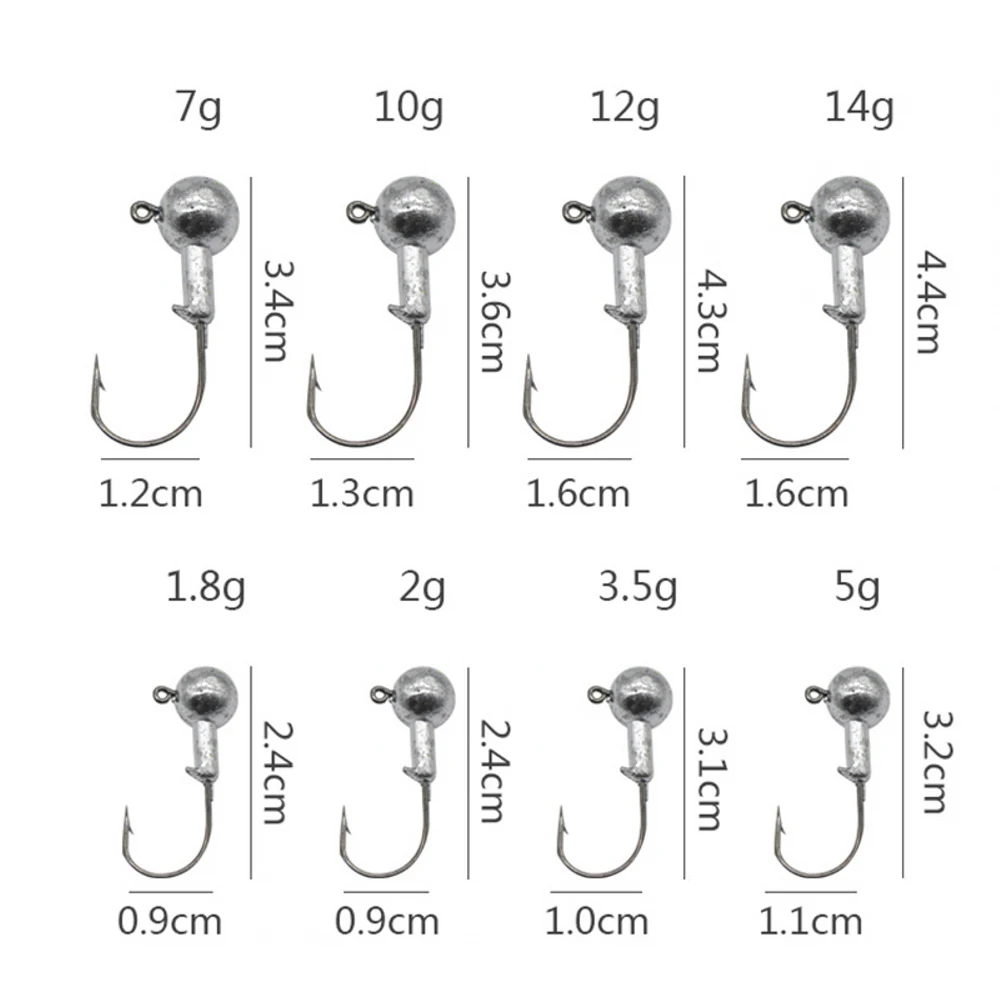 Anzuelo de pesca con cabeza de plantilla, cebo duro de gusano blando, anzuelo para pesca de plomo, 1,8g ~ 14g, 10 piezas - imagen 4