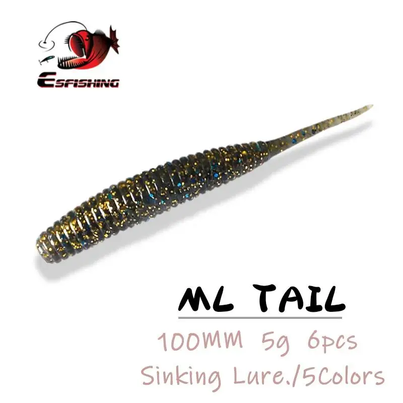 ESFISHING-Cebo de silicona suave, cola de 100mm, 6 unidades, cebo Artificial para Pesca de lubina, Lucio, Jigging, Zander Isca - imagen 5