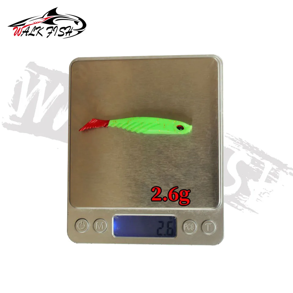 Caminar pescado 5 unids/lote de silicona suave cebo gusanos para Pesca Plantilla de señuelos Wobblers 70mm 2,6g T-cola de goma Artificial atraer Shads Bass Pesca - imagen 3