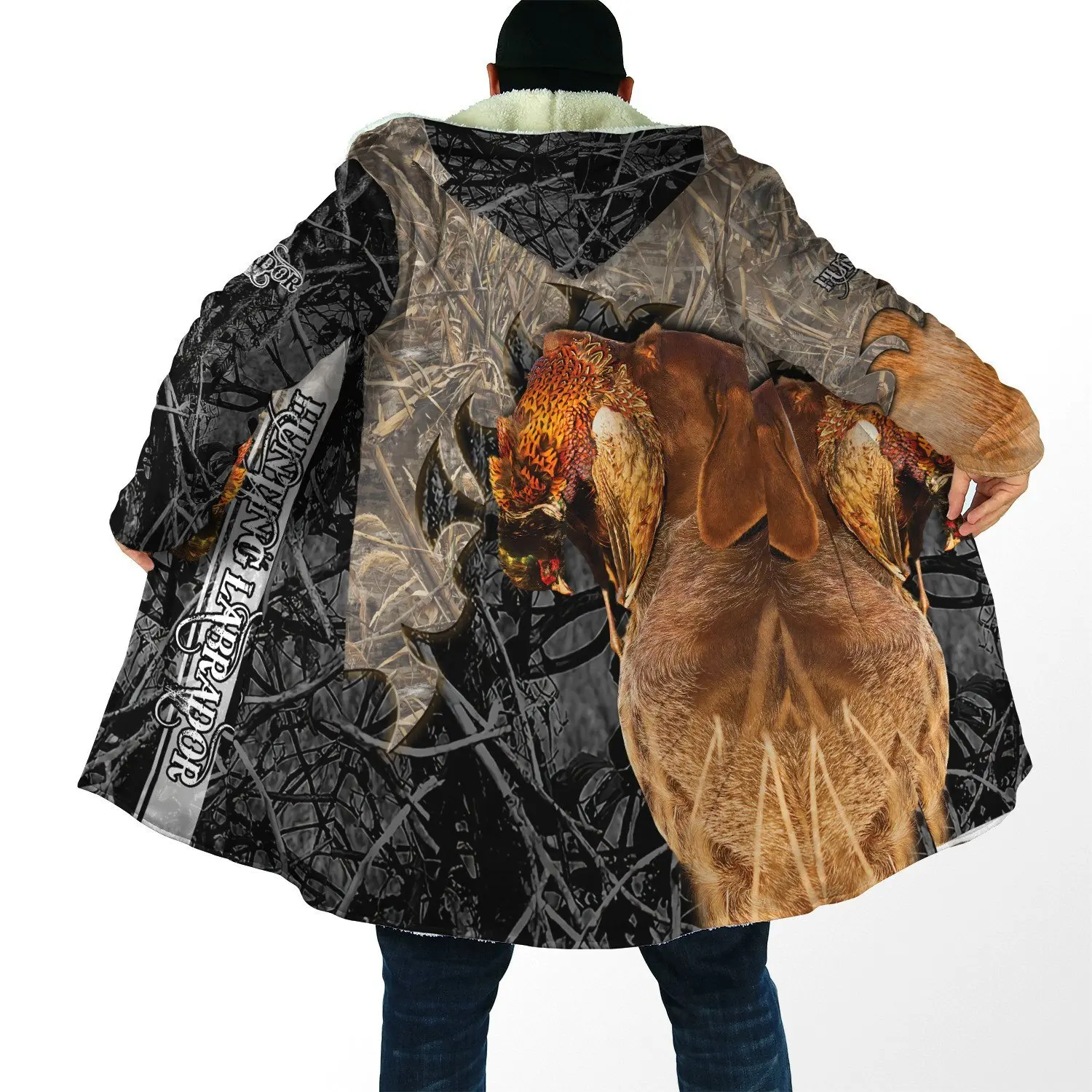 Capa de moda de invierno 2024 para hombre, capa con capucha de lana gruesa con estampado 3D de Labrador/Feasant Hunting, capa cálida informal Unisex DP10 - imagen 3