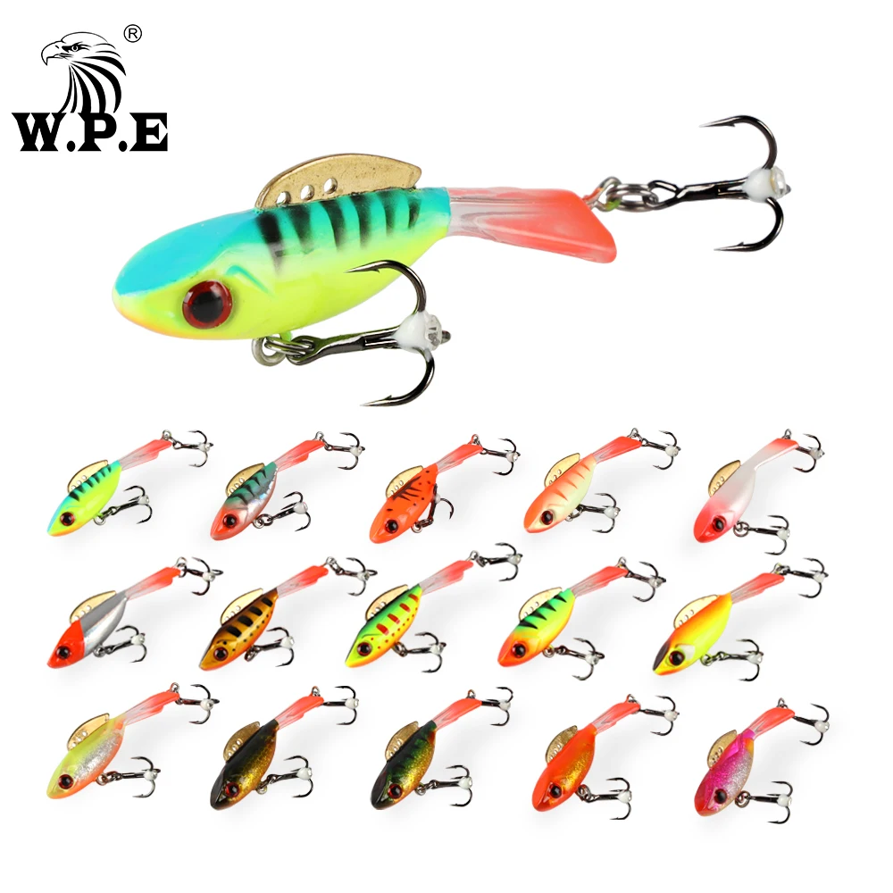 W.P.E-señuelo de Pesca de hielo para invierno, 1 unidad, 46mm/55mm, 7,2g/10g, señuelo duro, equilibrador de 15 colores, aparejos de Pesca Jigging de plomo