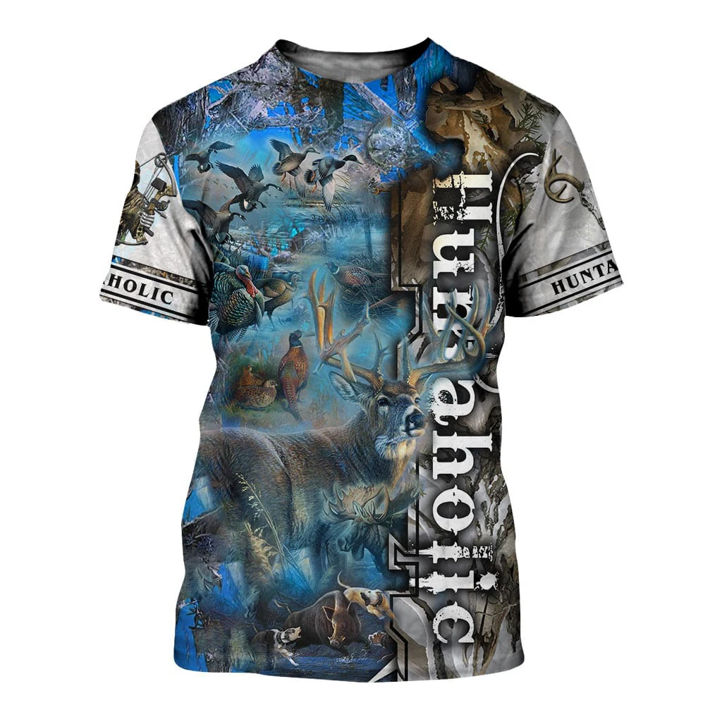 Camiseta Hipster de verano 2025 para hombre, camiseta de manga corta con estampado 3D de pato/lobo/cacción de ciervos, camisetas informales Unisex TX0175 - imagen 3