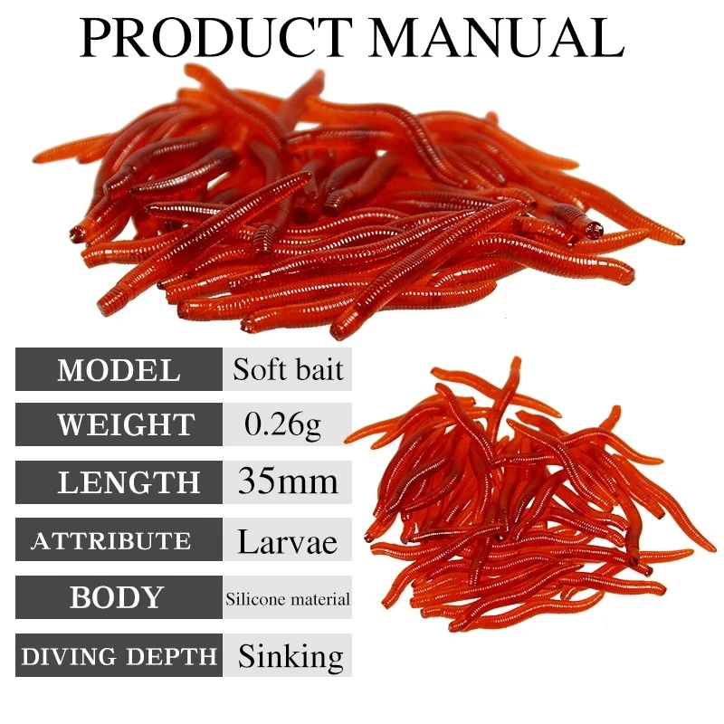 50 Uds. Señuelo de pesca, lombriz de tierra, olor a pescado, cebo suave de 3,7 cm, cebo falso de gusano de sangre artificial, cebo de gusano, pesca en mar, cebo de carpa cruciana