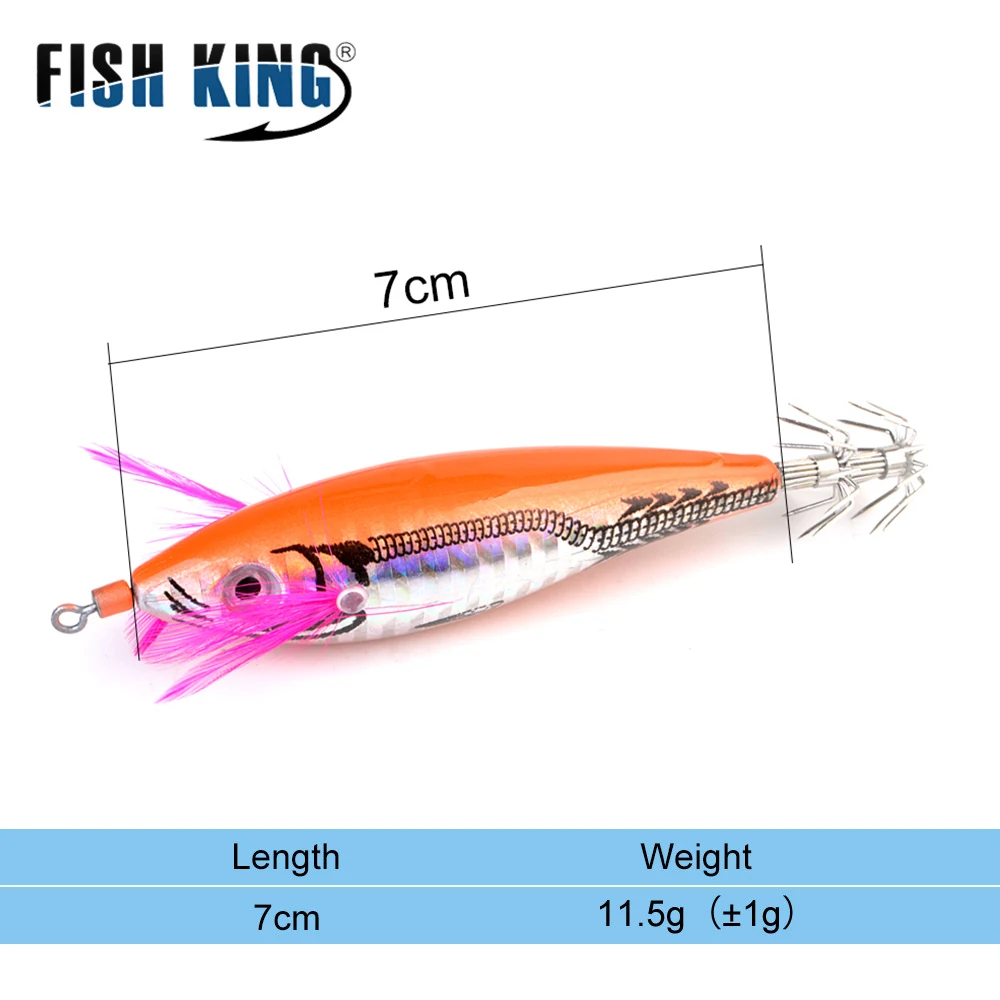 FISH KING-señuelo luminoso de madera para pesca de camarones, anzuelo de calamar, 7cm, 11,5g, 4 colores, Jigging brillante, plantilla de pulpo, luminoso - imagen 3