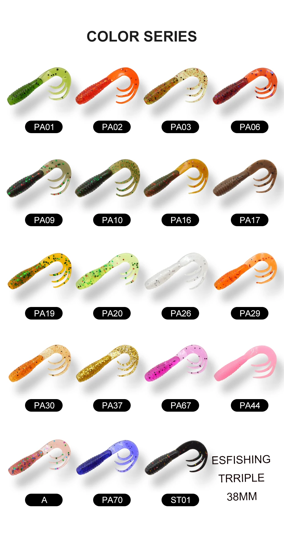 ESFISHING Tripple Grub Tail 20 piezas 3,8 cm 0,9g Peche cebo suave de silicona para todos los peces Pesca señuelo de Pesca Artificial - imagen 5