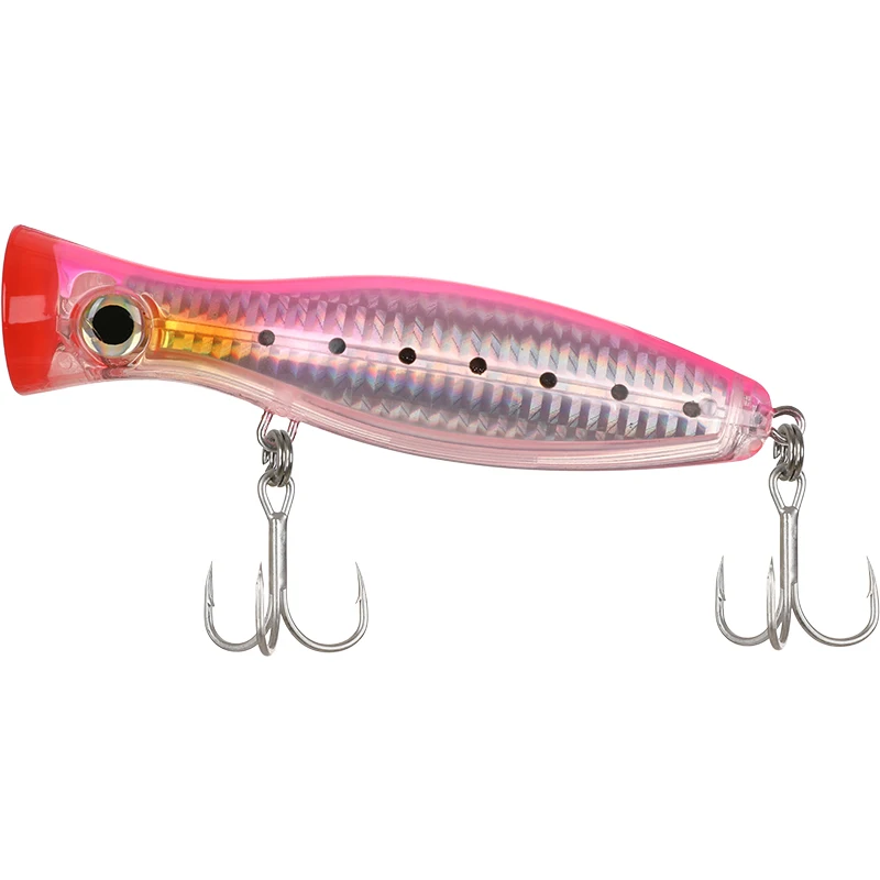 Señuelo de pesca de 12cm/40g, de 6 colores Topwater cebo de Popper, cebo duro Artificial Wobblers, aparejos de pesca de plástico, anzuelos triples, 5 unids/lote - imagen 5