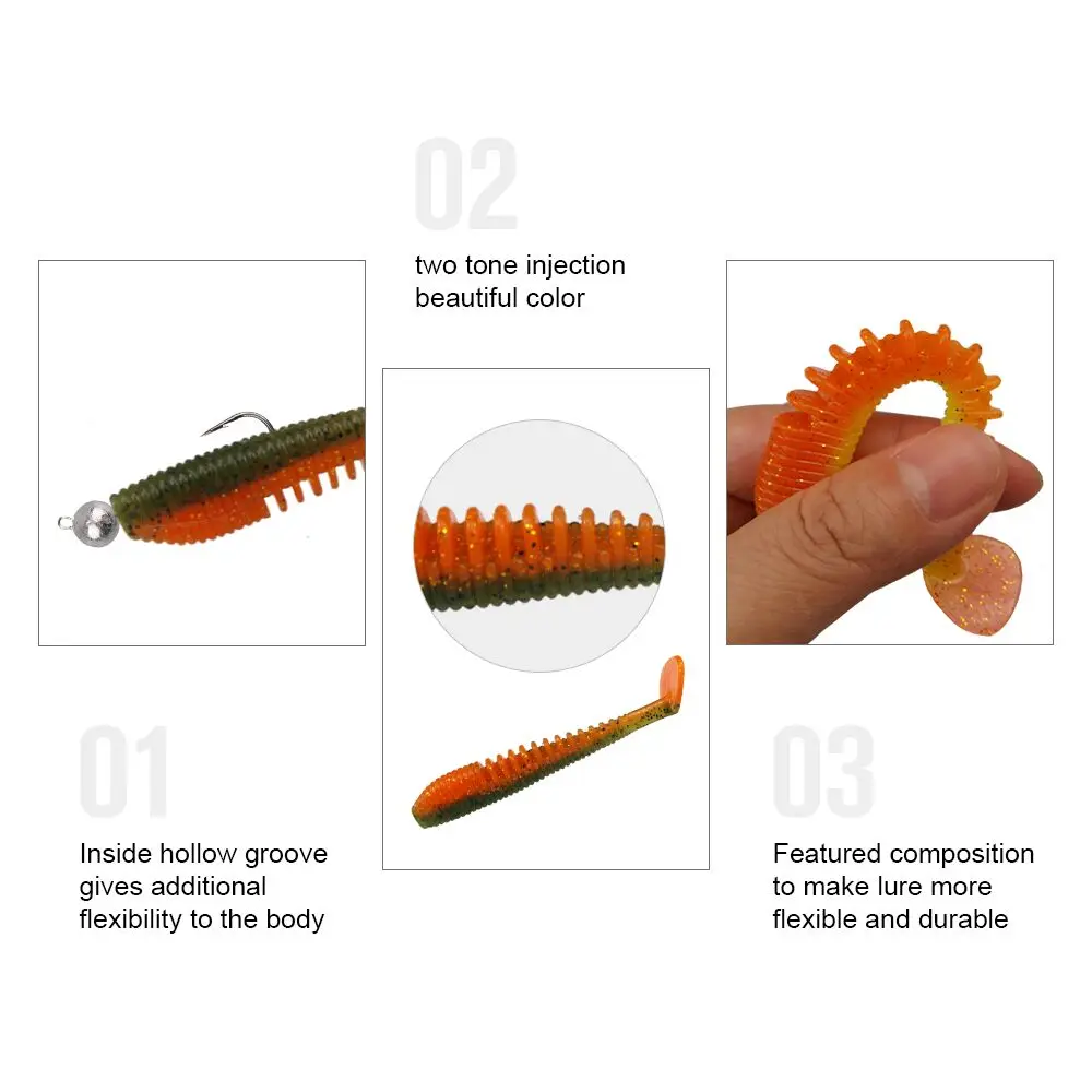 ESFISHING-cebo Artificial de silicona suave, Awaruna FLK Minnow, 60mm, 100mm, sales perfumadas, señuelo de Pesca, aparejos de cola en T - imagen 5