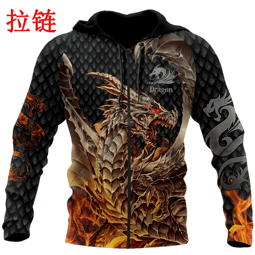 Sudadera con capucha dragón tatuaje 3D – Ropa de pesca otoño invierno - imagen 3