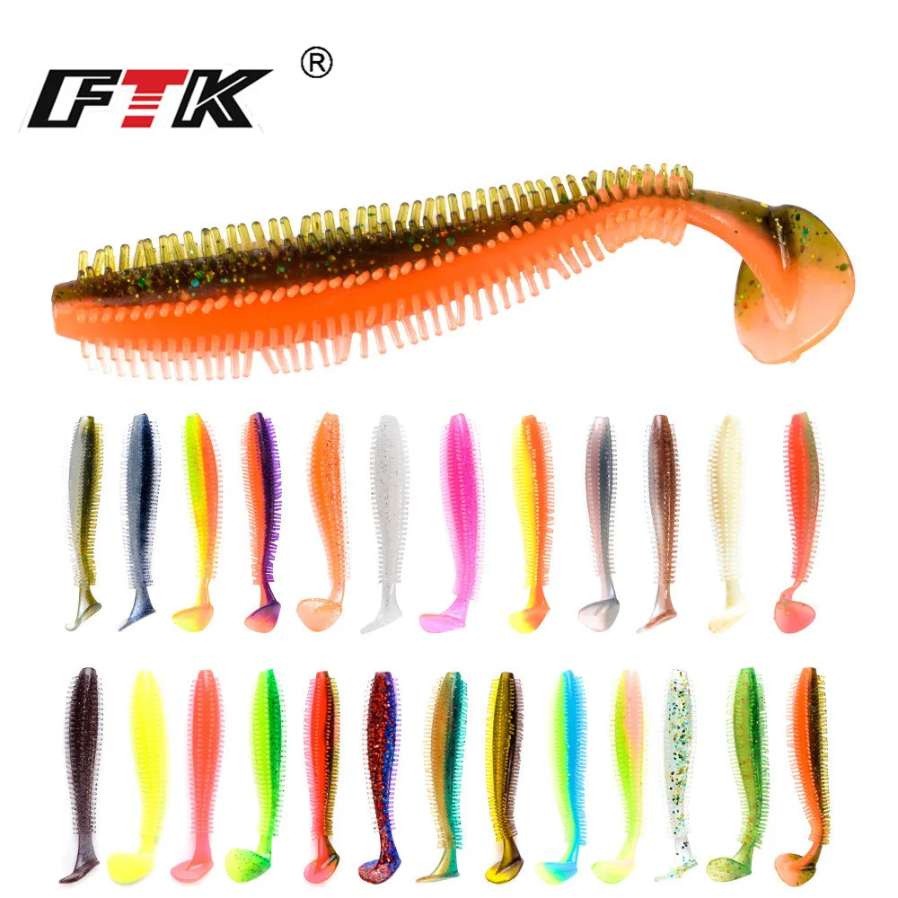4-5 Uds señuelo de pesca suave cola en T 90mm 120mm cebos de silicona gusano Spiky Shad señuelo suave accesorios de pesca Wobbler - imagen 2
