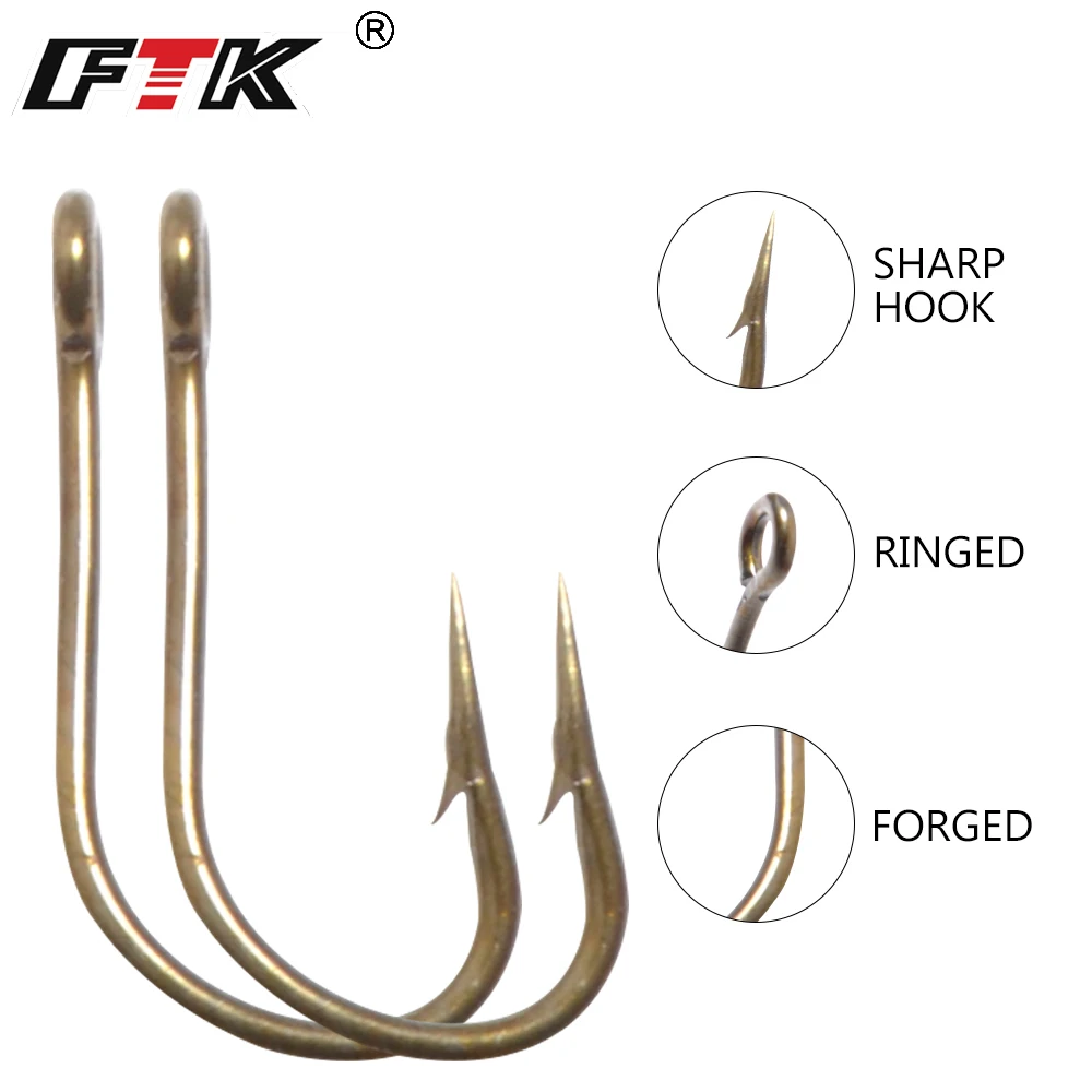 Ftk-gold-anzuelos de pesca de carpa de acero con alto contenido de carbono, 25-100 piezas, anzuelo afilado con púas y anillado para lubina, accesorios de pesca de carpa - imagen 3
