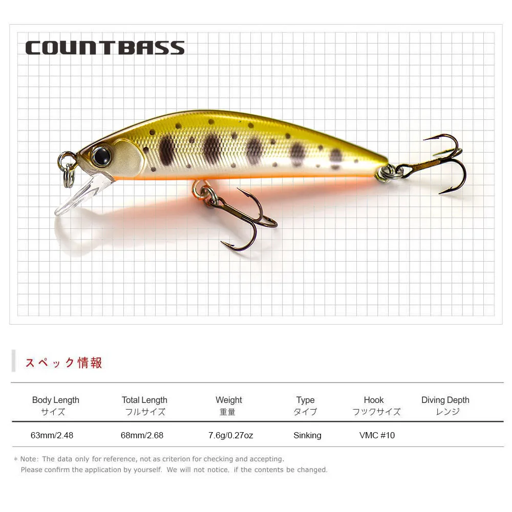 COUNTBASS-cebos duros para pececillos que se hunden, 63mm, 7,6g, Wobblers para trucha, lubina negra, perca, señuelo de pescador Leurre, Stickbait - imagen 2