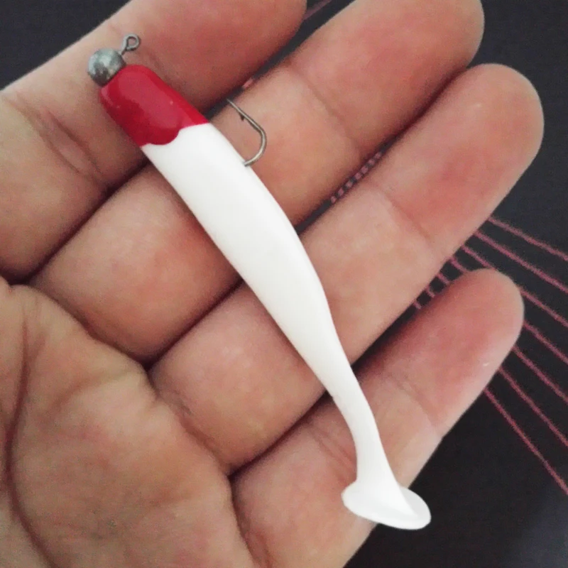 Wobbler de cola larga para Pesca, Señuelos de silicona de 6cm/7cm, ojo 3D Abdominal con ranura de gancho, cebos blandos, aparejos de lubina, 1 unidad por lote
