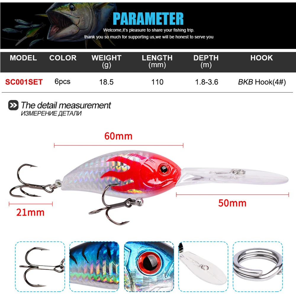 Crankbait-señuelo de Pesca Artificial, aparejos de Pesca de lubina, Whopper, curricán, manivela, Isca, 110mm, 18,5g - imagen 4