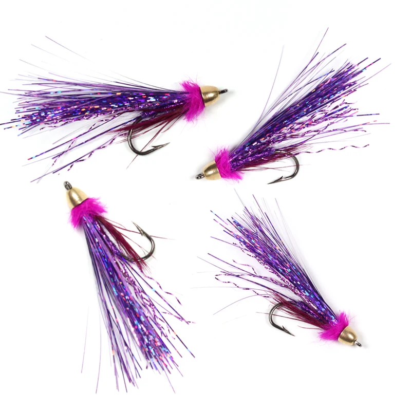 Bimoo-cebo de pesca de trucha, 4 unidades, #2, imán de cabeza cónica, púrpura, Streamer - imagen 3