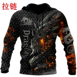 Sudadera con capucha estampado 3D dragón de fuego para hombre
