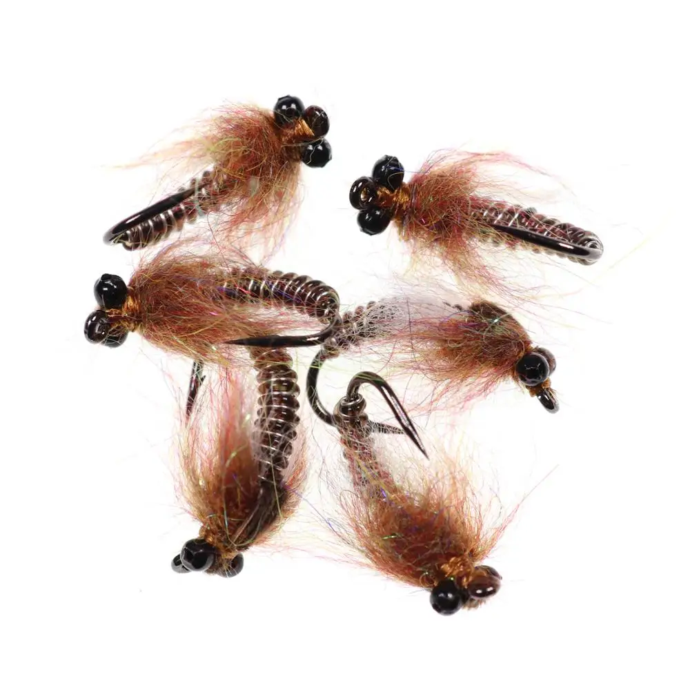 Bimoo-señuelo de pesca con mosca, 6 piezas, #8, señuelo de pesca con mosca pesada, Mosca de dragón, ninfa, insecto, gusano, aparejos de pesca para trucha, perca, lubina, pesca de carpa - imagen 5