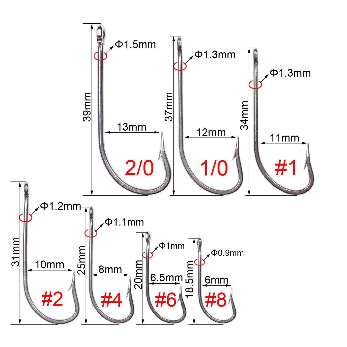 Bimoo 20PCS Stainless Steel O'SHAUGHNESSY Hook Bait Fishing Saltwater Sea Freshwater Flies Tying Long Shank Clouser Minnow Hooks - imagen 3