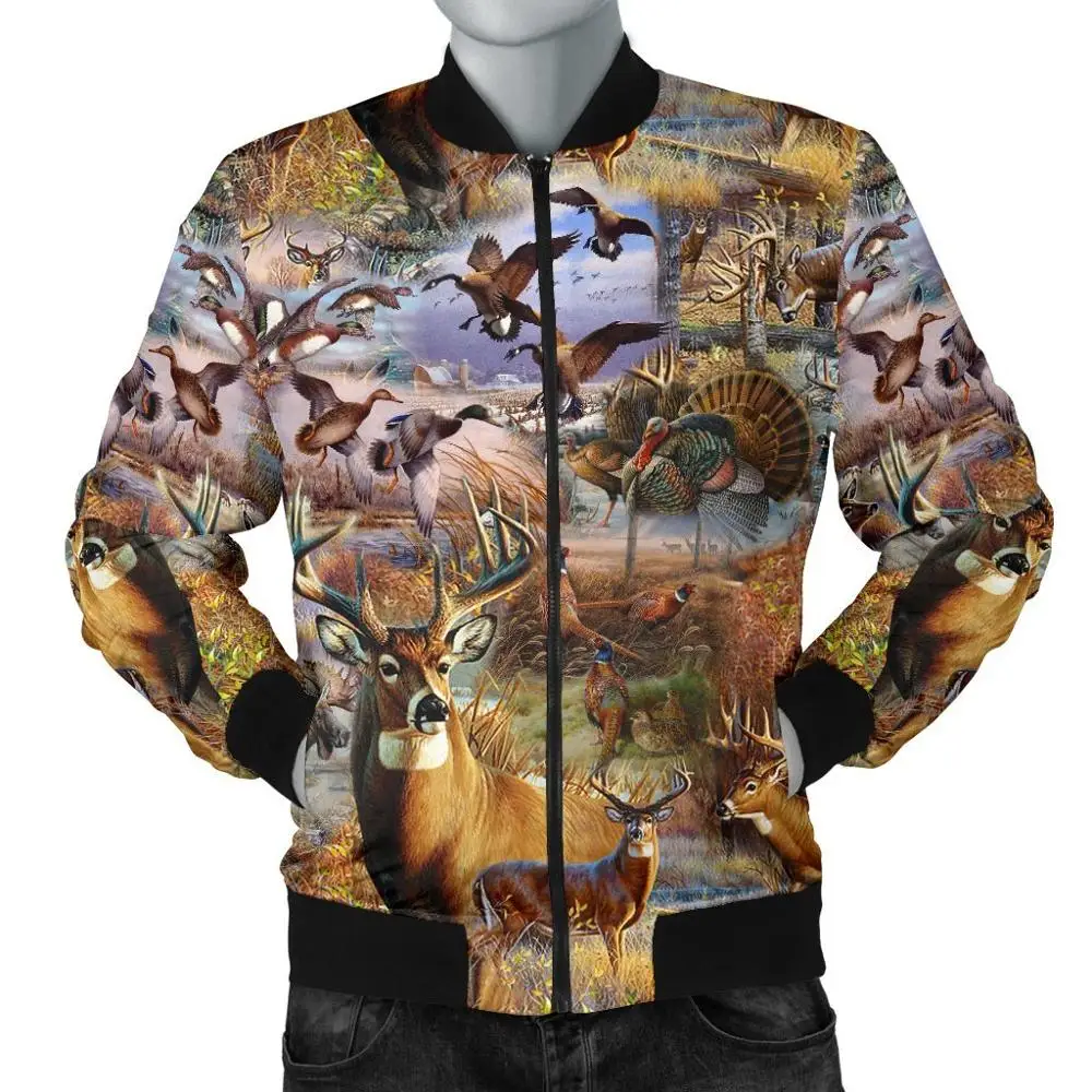Chaqueta Bomber cálida para hombre, Camo, caza, animales, arte, estampado 3D, grueso, invierno, manga larga, prendas de vestir con bolsillo, chaqueta informal Unisex con cremallera