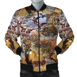Chaqueta Bomber cálida para hombre, Camo, caza, animales, arte, estampado 3D, grueso, invierno, manga larga, prendas de vestir con bolsillo, chaqueta informal Unisex con cremallera