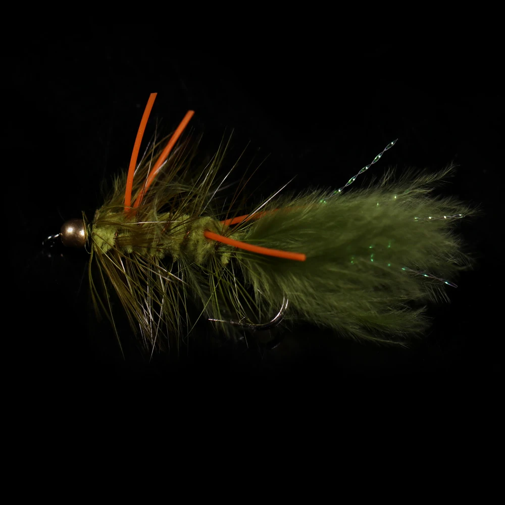 ICERIO-Cabeza de cuentas de latón con patas de goma, señuelos de mosca de pesca, anzuelo de atado de agua salada roja Oliva, trucha, moscas, cebo, 6 unidades - imagen 3