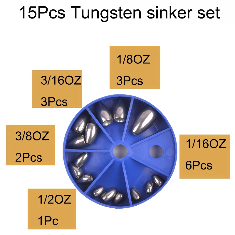 Pesas de volteo de tungsteno para pesca de lubina, aparejos de pesca con señuelo, herramientas de aparejos de pesca, Texas y Carolina, 15 piezas - imagen 2