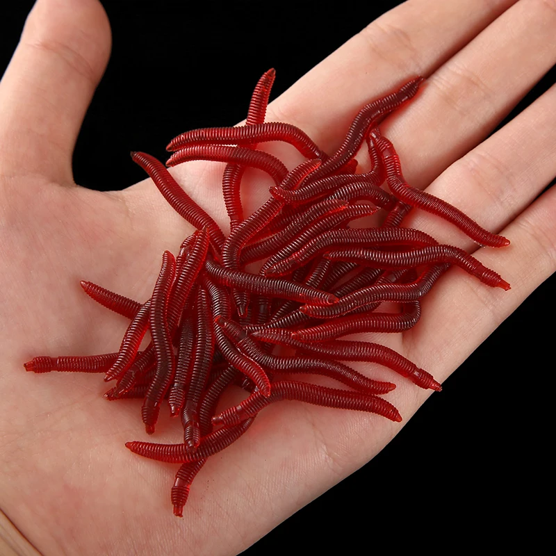 FSTK 50 unids/lote señuelo suave simulación de pesca lombriz gusanos rojos señuelo de pesca artificial aparejos peces realistas huecos de camarones señuelos - imagen 2