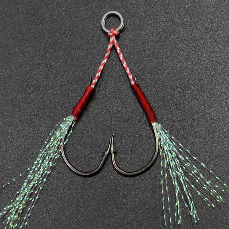 Señuelo de Pesca de Jigging lento, anzuelo de asistencia, púas de dos anzuelos de plantilla, pluma de acero de alto carbono, 20 unids/lote - imagen 5