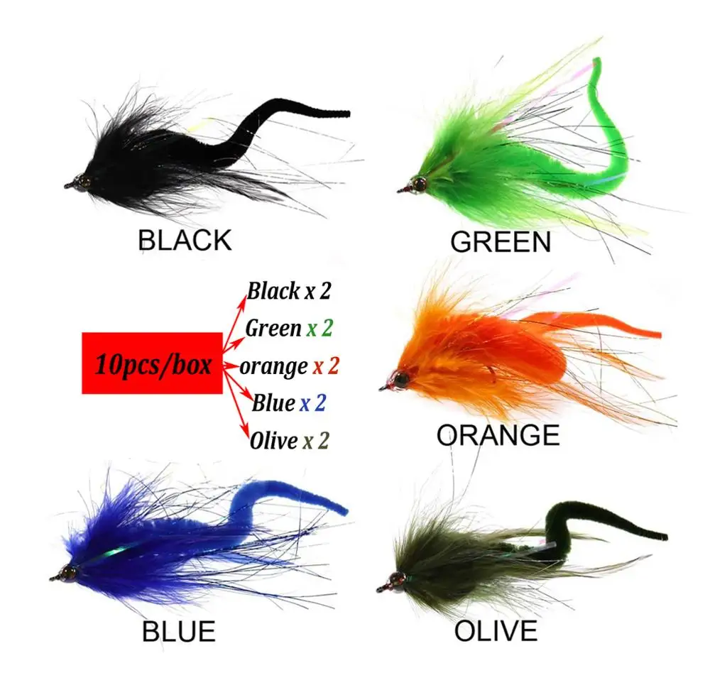 Wifreo-Juego de 10 unids/set de moscas de pesca de agua salada, Mosca de cola de dragón para mosca, Lucio, muskkie, señuelo de pesca de lubina, cebo de arrastre - imagen 3