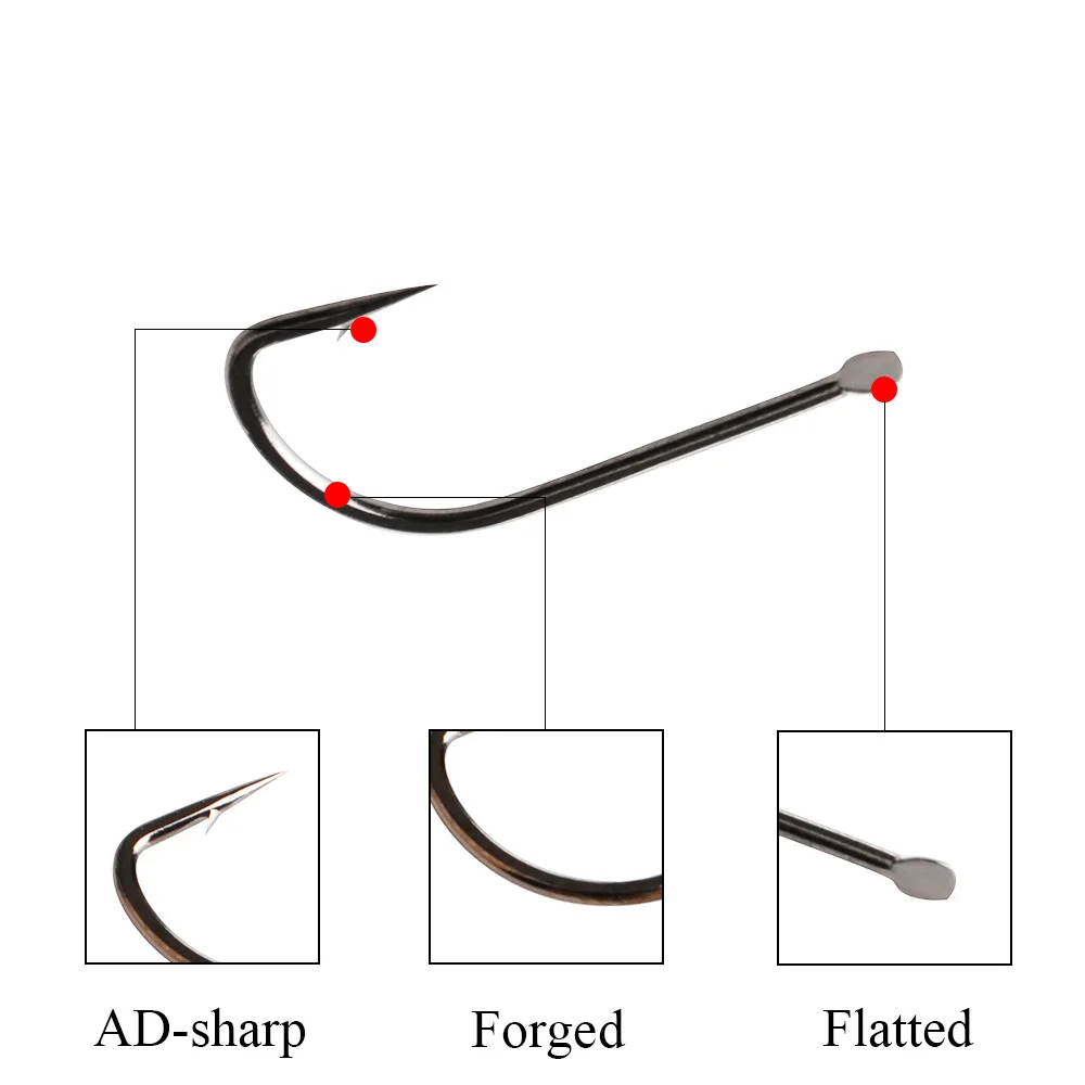 Anzuelo de pesca FTK, 12/14 unidades por paquete, anzuelos de corte marino con púas de acero de alto carbono, anzuelos afilados planos para accesorios de pesca de carpa - imagen 2
