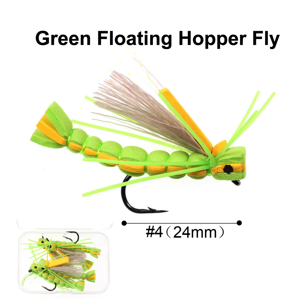 Bimoo 4PCS # 10 Hopper Amarillo Señora y # 4 tolva negra y verde para pesca con mosca, moscas secas, espuma flotante, señuelos de pesca, trucha, lubina, guisante - imagen 3