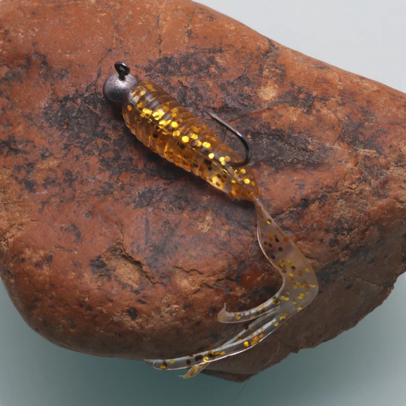 Señuelos de Pesca de cola de elfo, cebos blandos de silicona Artificial, anzuelos de gusano, aparejos de Pesca isca, 4cm, 0,7g, 1/5 unids/lote